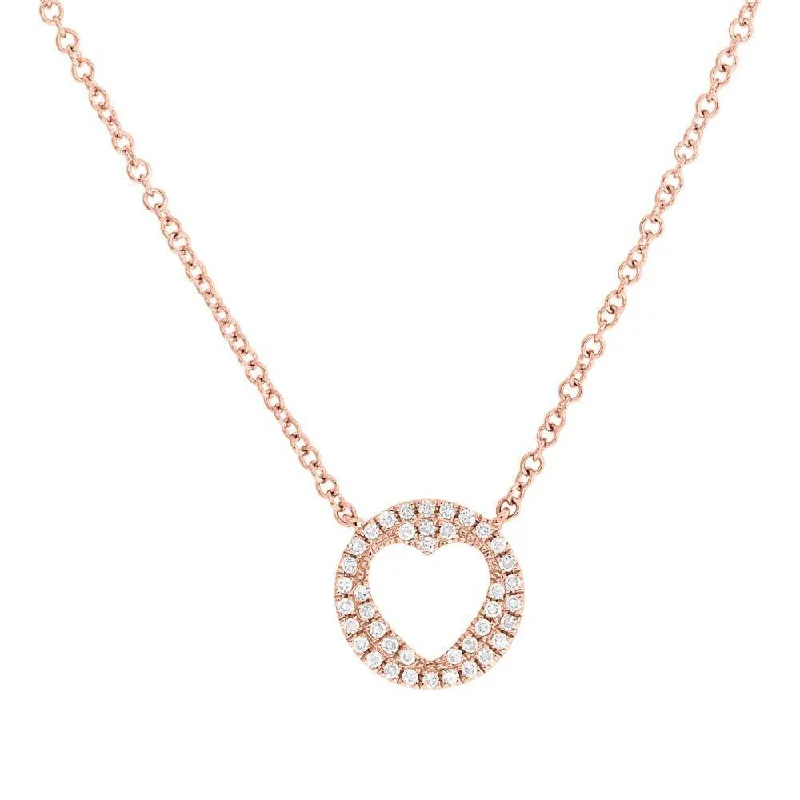 Engraved Necklaces-14K Rose Gold Diamond Pave Heart Necklace