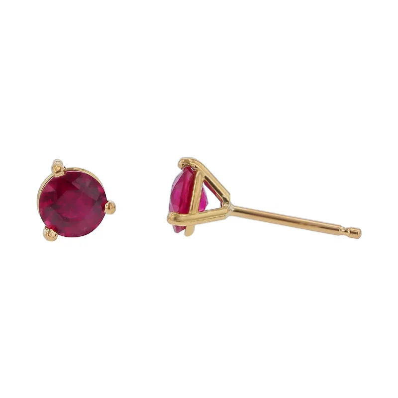 Beautiful Earrings-1.02ct 5mm Round Burma Ruby (H) Stud Earrings in 18k Yellow Gold