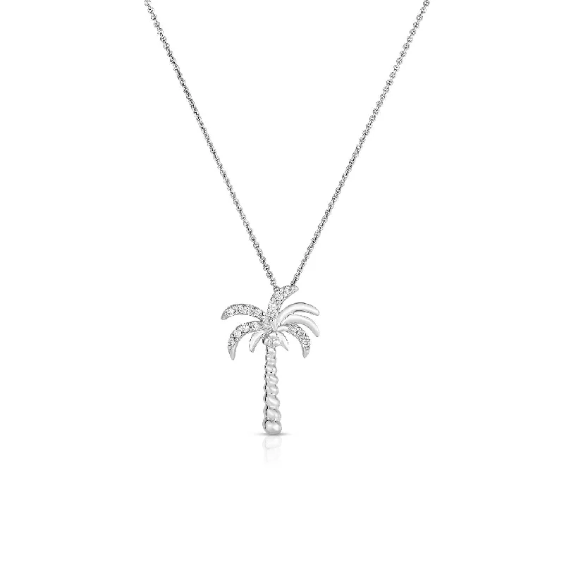 Elegant Diamond Necklaces-14K White Gold Diamond Palm Tree Necklace