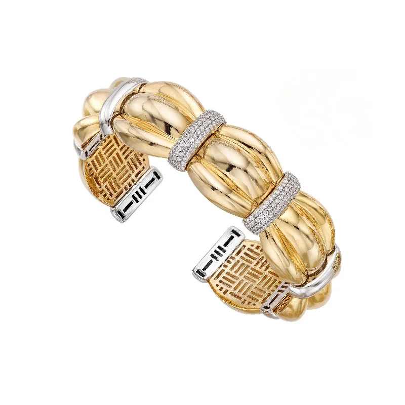 Personalized Bangles-14K Yellow Gold .92CT Diamond Scallop Cuff Bangle TBG8345