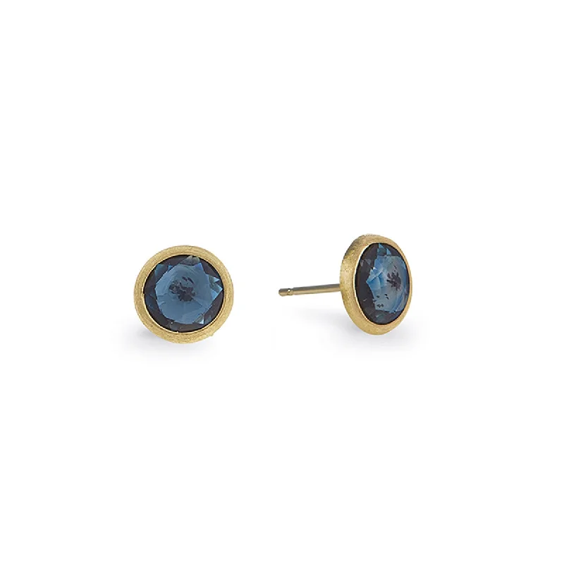 Silver and Gold Earrings-18K Yellow Gold London Blue Topaz Stud Earrings