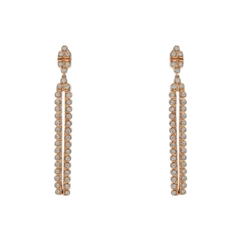 Round Earrings-Scallop Silhouette Diamond Drop Earrings in 18K Rose Gold