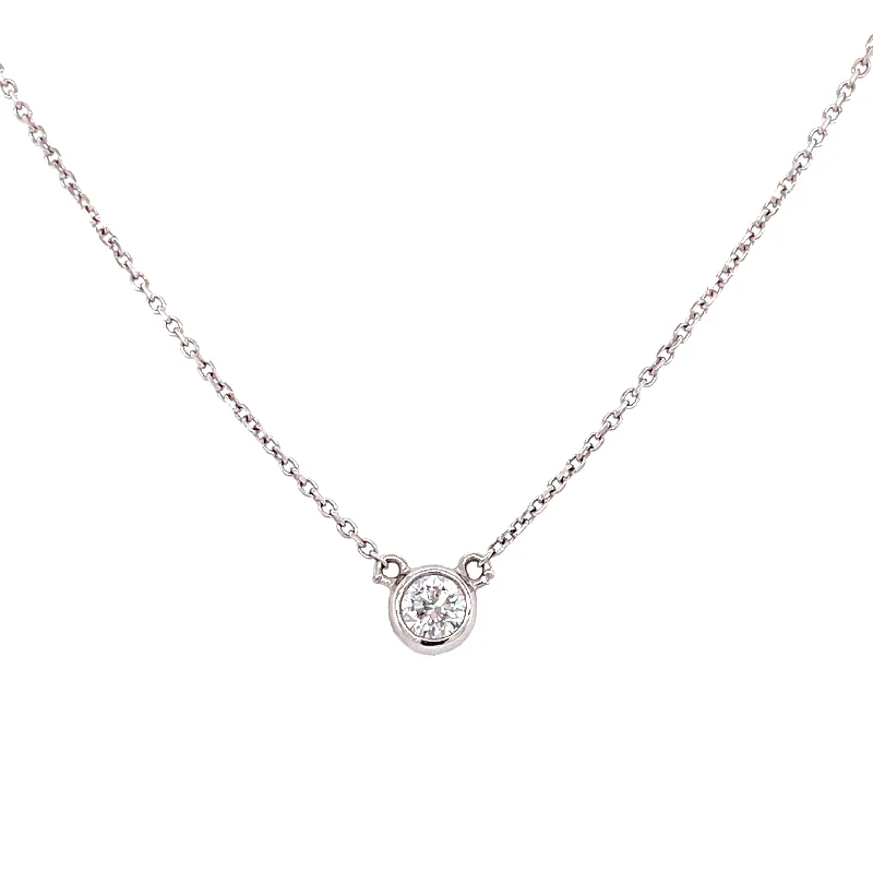 Pave Diamond Necklaces-14K White Gold Diamond Bezel Necklace