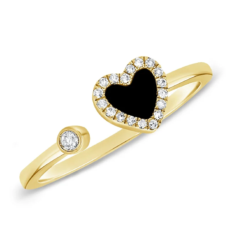 Wedding Band Rings-Black Heart Ring with Diamonds