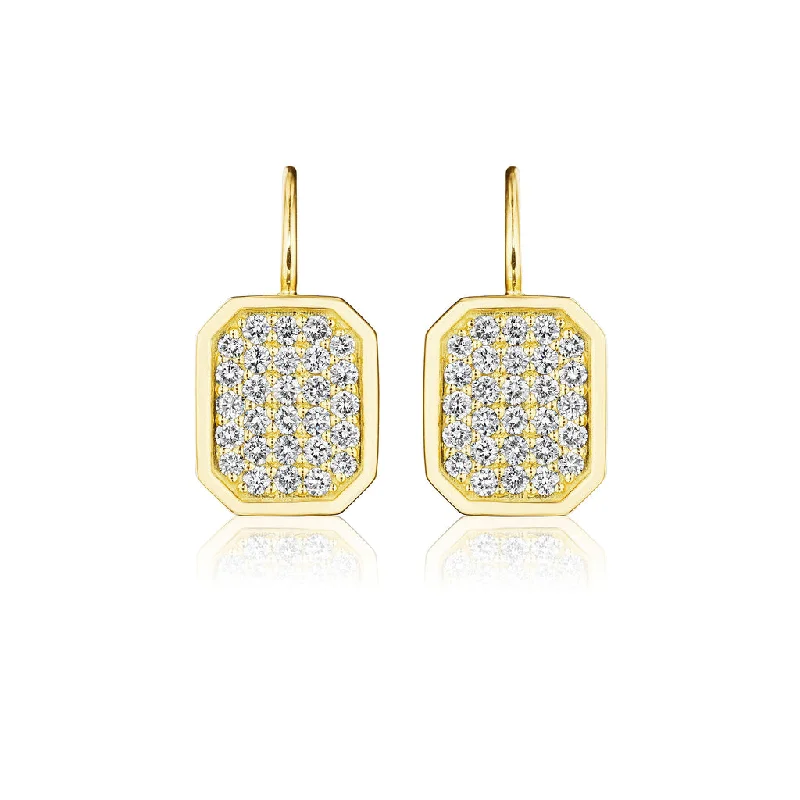 Pair of Earrings-Diamond Emerald Shape Earrings