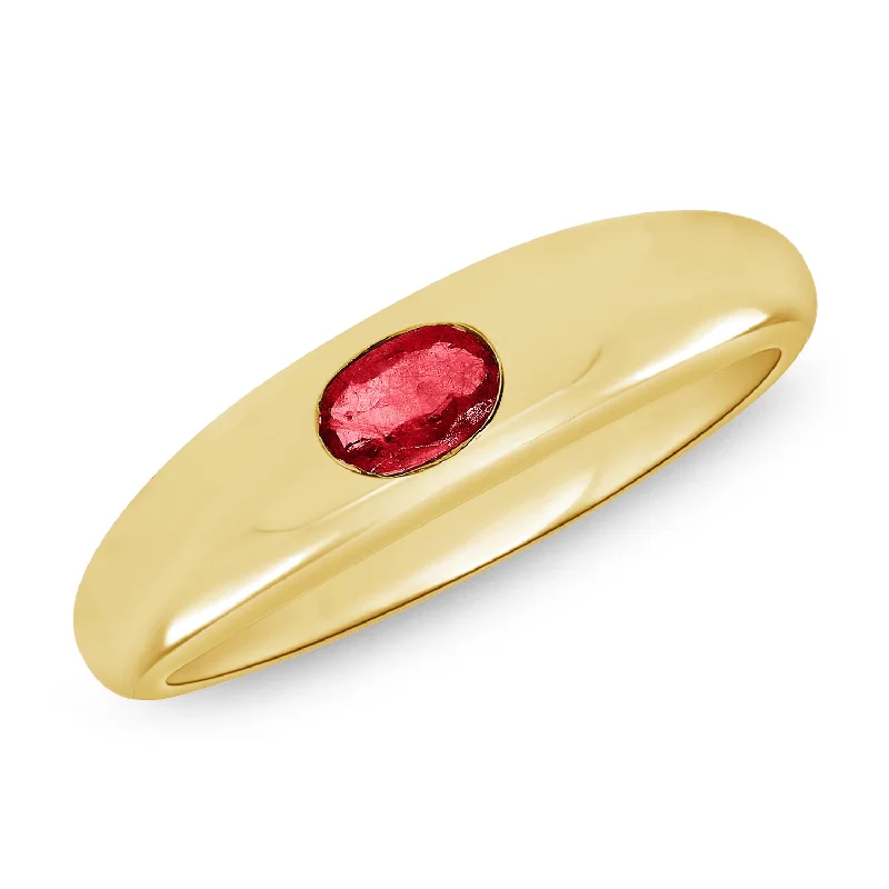 Adjustable Rings-Minimalist Oval Ruby Band Ring in 14K Gold