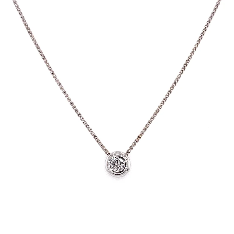 Sterling Silver Necklaces-14K White Gold Diamond Double Bezel Necklace