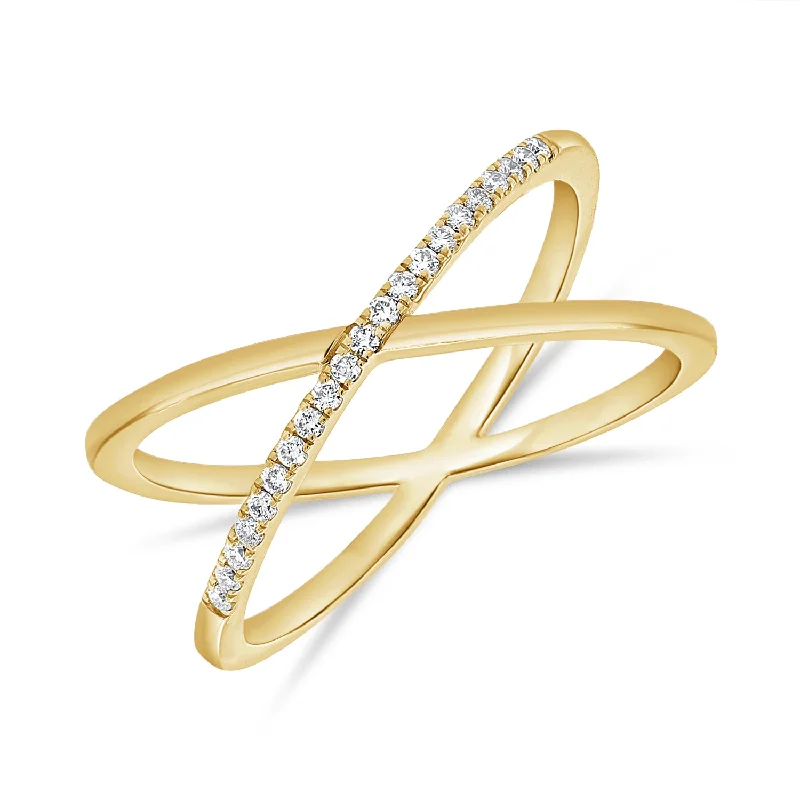 Designer Diamond Rings-14K Gold Crossover Ring with Diamonds