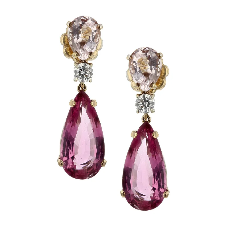 Engagement Earrings-Tourmaline, Morganite and Diamond Drop Earrings