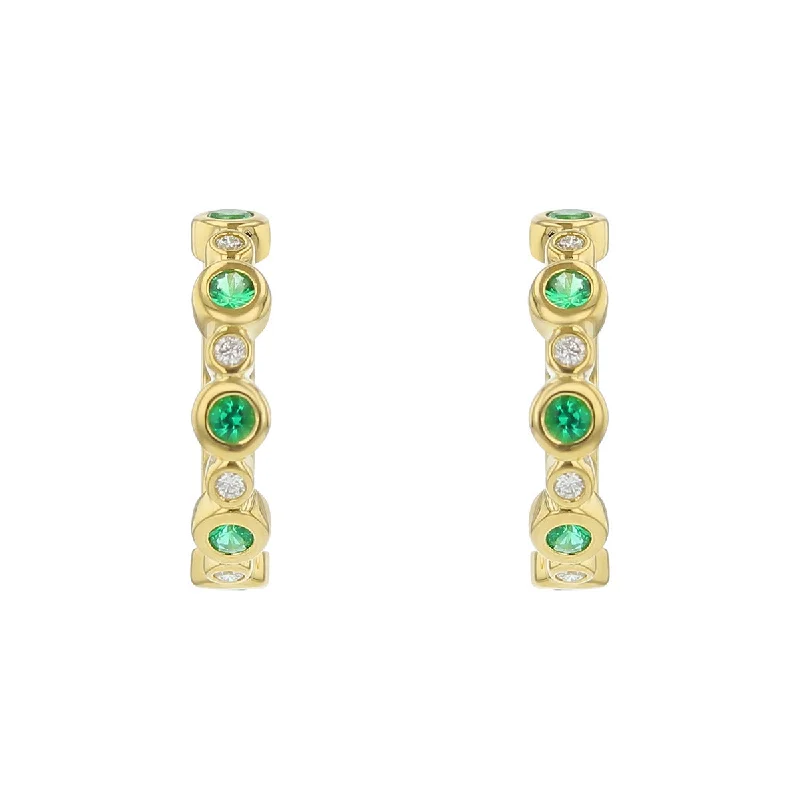 Art Deco Earrings-Emerald and Diamond Hoop Earrings