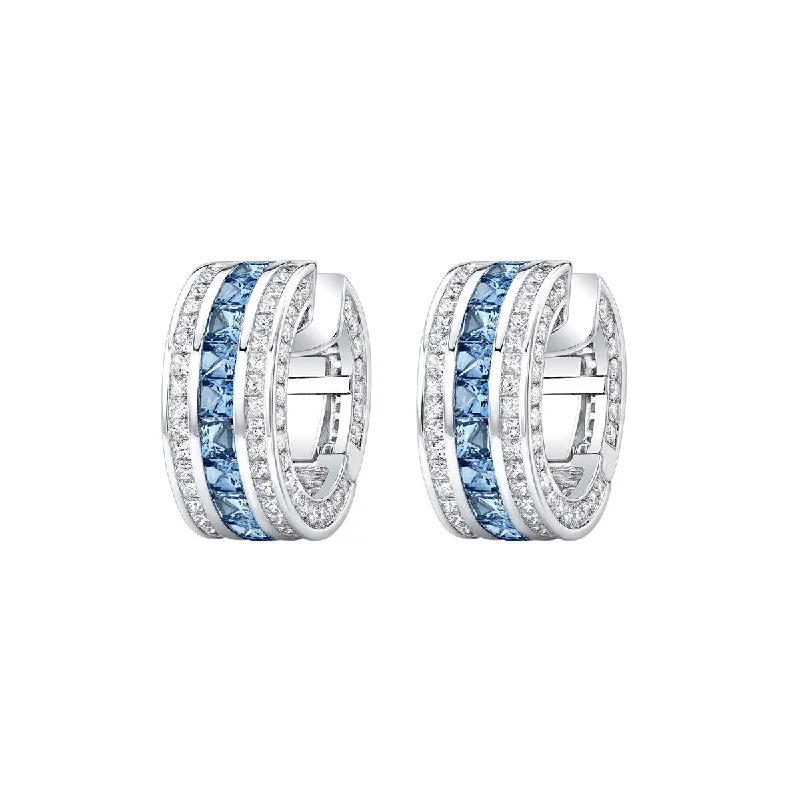 Pair of Earrings-Masterpiece Sapphire and Diamond Clutch Hoop Earrings