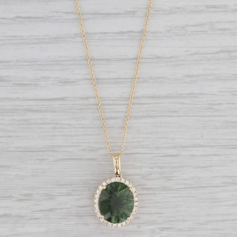 Turquoise Necklaces-New 4.71ctw Green Tourmaline Diamond Halo Pendant Necklace 14k Yellow Gold 18"