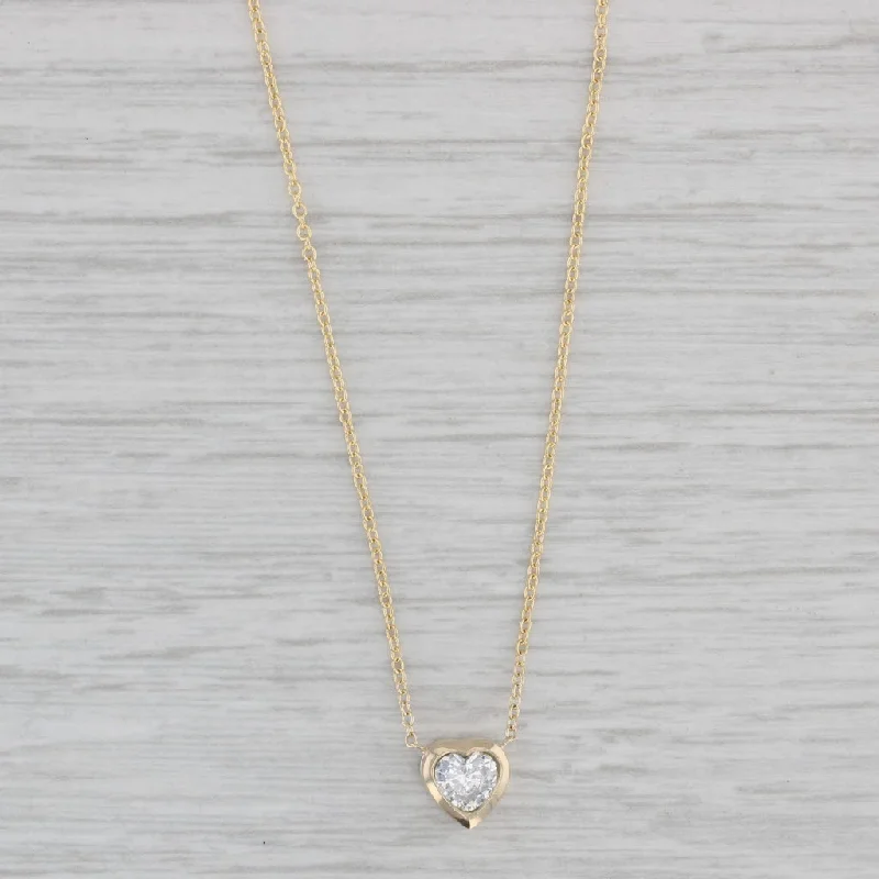 Sterling Silver Necklaces-New 0.27ct Heart Diamond Pendant Necklace 14k Yellow Gold 16-18" Adjustable