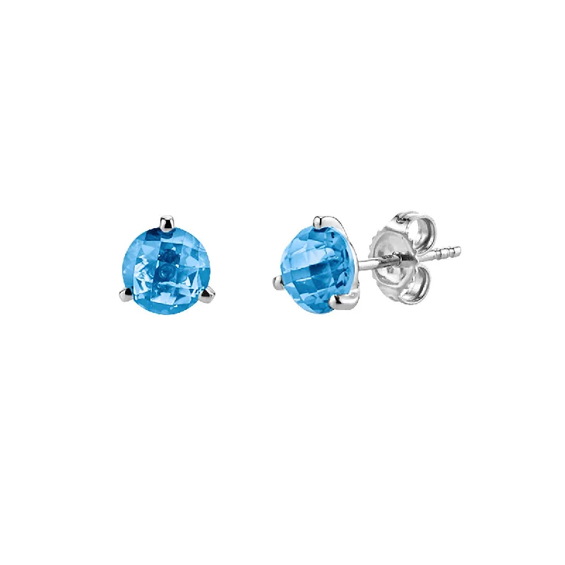 Turquoise Earrings-Blue Topaz 14K White Gold Stud Earrings