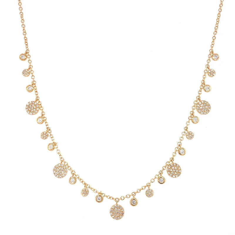 Bridal Necklaces-14K Yellow Gold Diamond Multi Disc Dangle Necklace