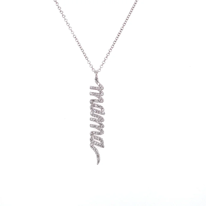 Short Necklaces-14K White Gold Script Mama Necklace