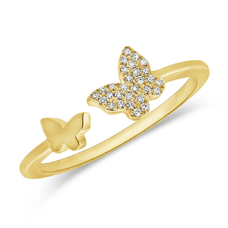 Blue Sapphire Rings-Diamond Butterfly Wrap Ring made in 14K Gold