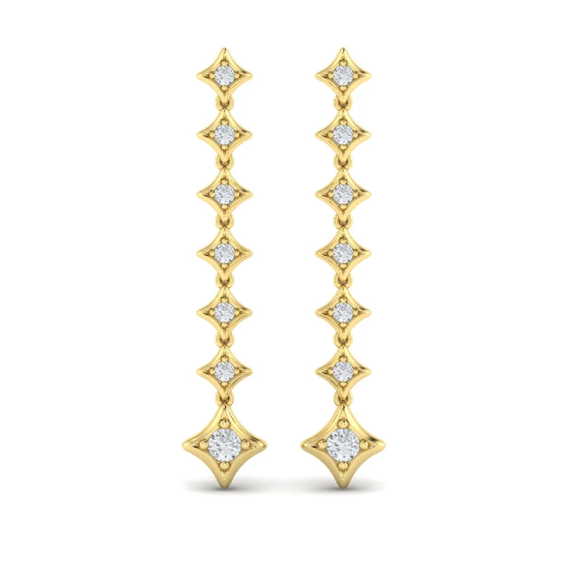 Shiny Earrings-Vlora Estrella 14k Yellow Gold and Diamond Dangle Earrings VER60256