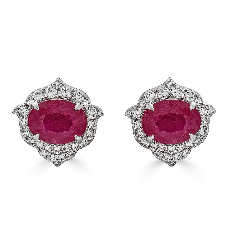 Handcrafted Earrings-Ruby Earrings with Diamonds