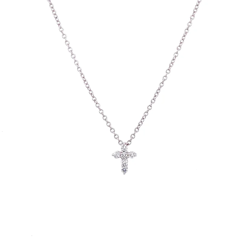 Graduation Necklaces-18K White Gold Diamond Mini Cross