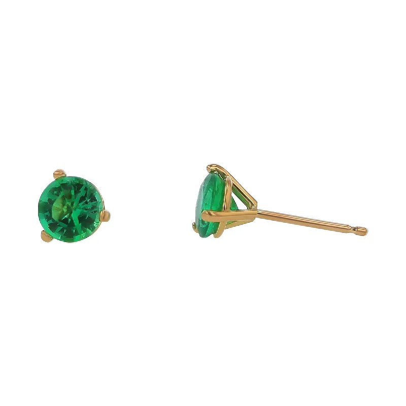 Large Stud Earrings-Round Emerald Stud Earrings in 18K Yellow Gold, 5mm