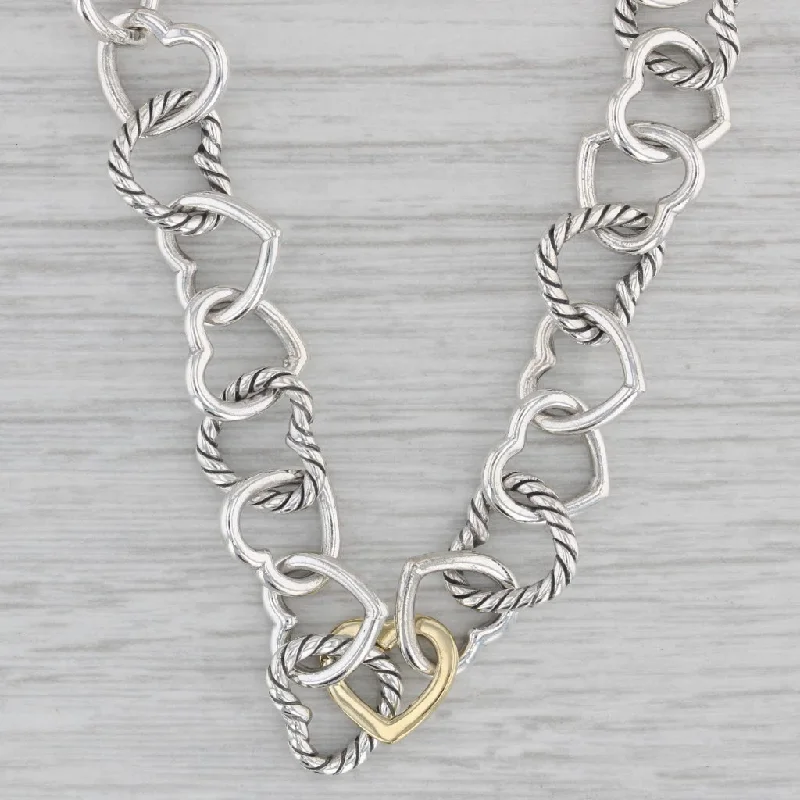 Layered Silver Necklaces-David Yurman Linked Hearts Cable Chain Necklace Sterling Silver 18k Gold 17"