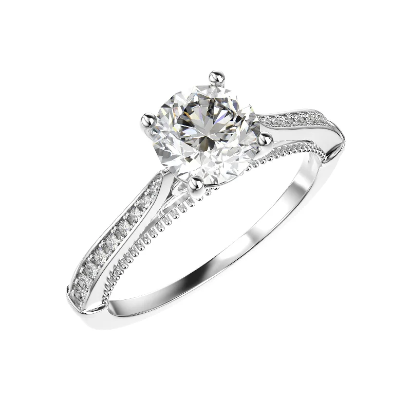 Baguette Rings-1 Row Detailed Accented Round Cut Moissanite Diamond Ring in Yellow/White Gold