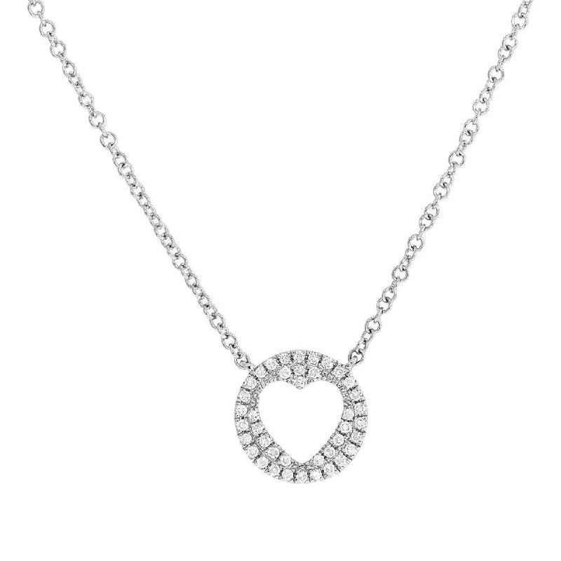 Birthstone Necklaces-14K White Gold Diamond Pave Heart Necklace