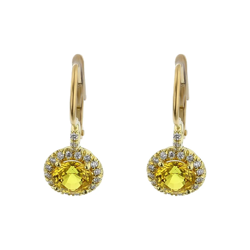 Stud Earrings-Yellow Sapphire and Diamond Halo Drop Earrings