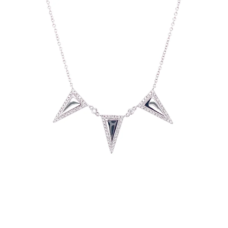 Blue Sapphire Necklaces-18K White Gold Diamond Triangle Necklace