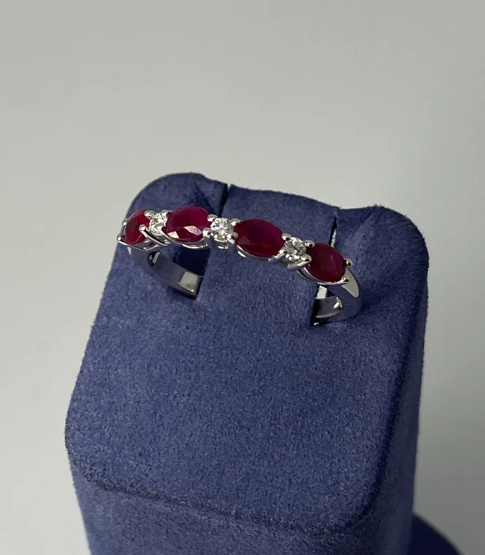 Bridal Set Rings-White Gold Natural Ruby and Diamond Ring