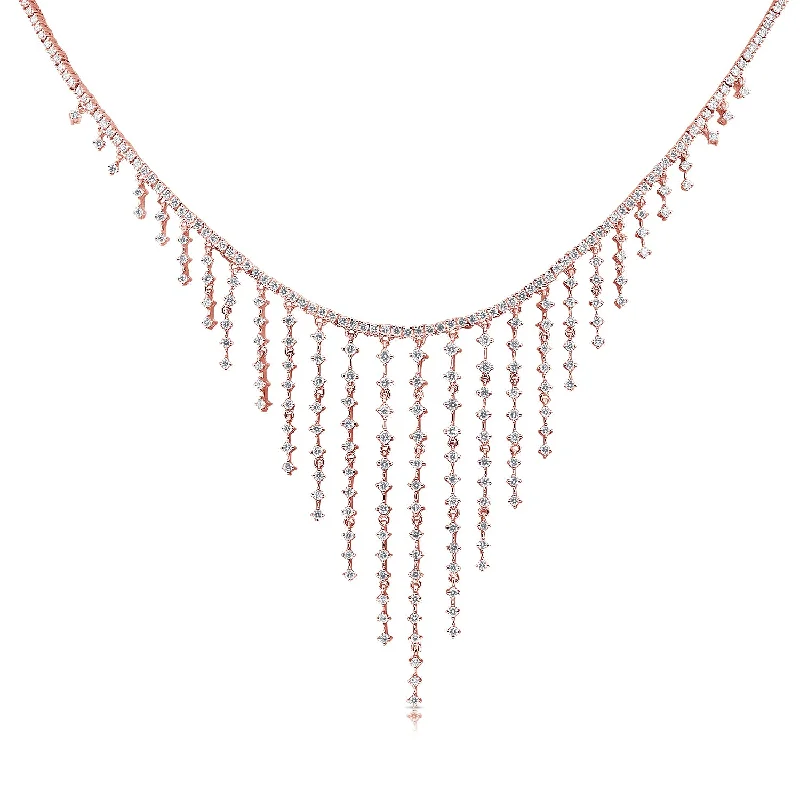 Triangular Necklaces-14K Rose Gold Dripping Diamond Necklace