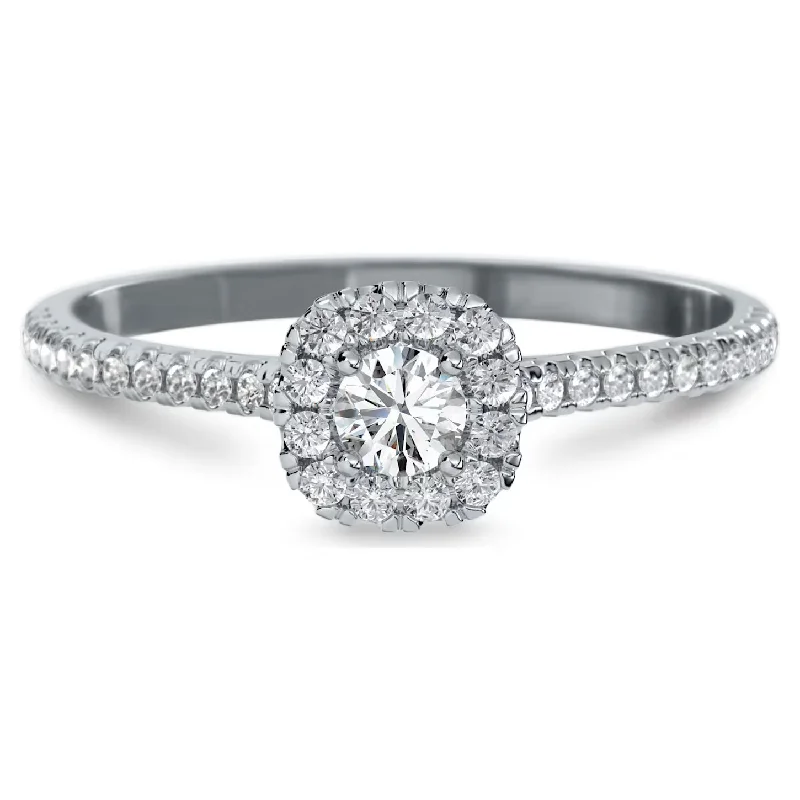 Luxury Wedding Rings-Swarovski Essentials Cushion Halo Diamond Ring Sterling Silver