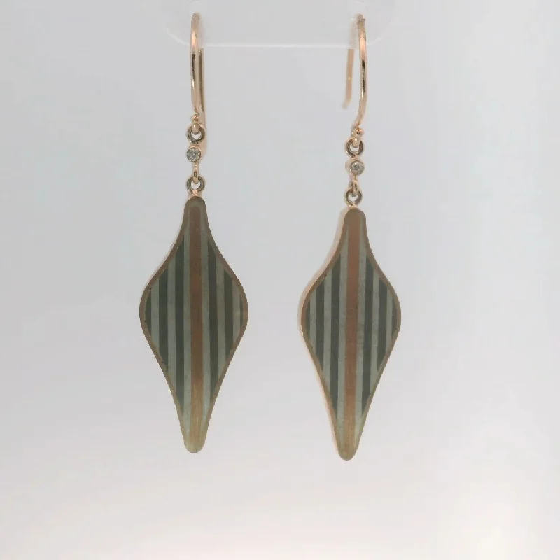 Triangular Earrings-Mokume Gane Diamond Dangle Earrings