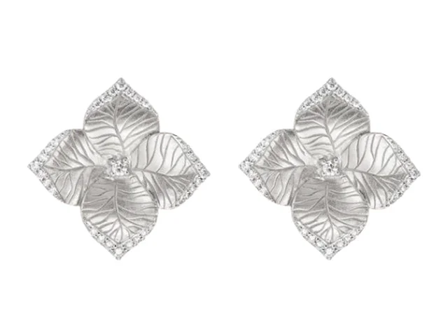 Onyx Earrings-18k White Gold Satin Flower Studs