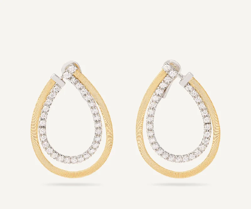 Feather Earrings-Masai Diamond Drop Earrings in 18K White and Yellow Gold