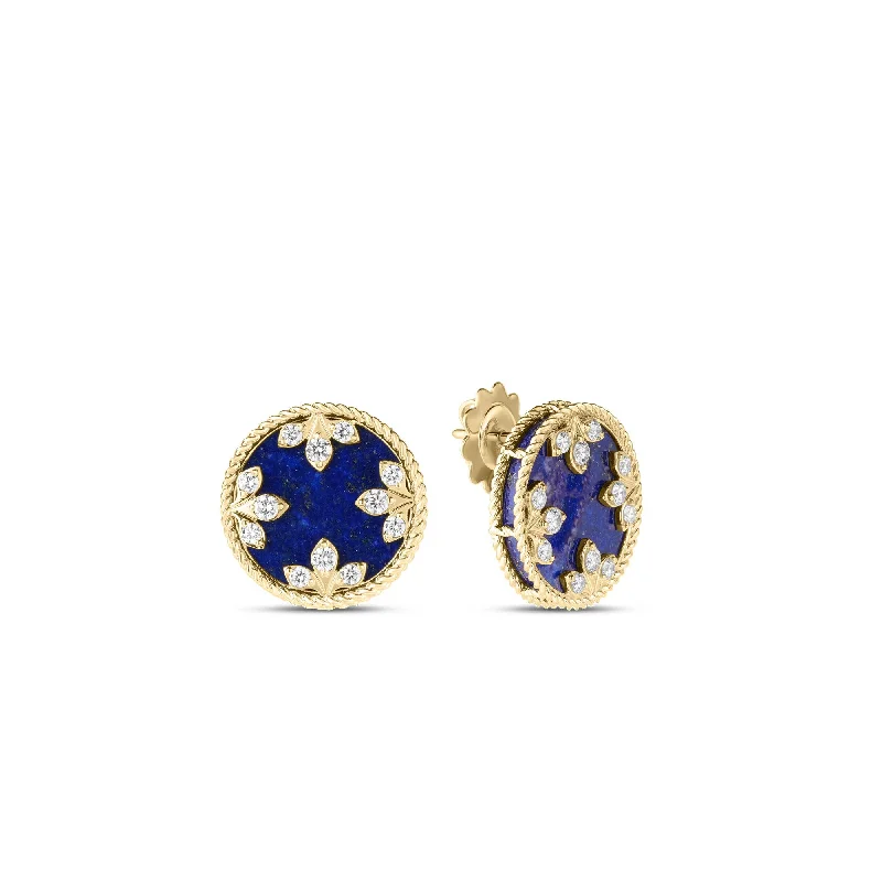 Aquamarine Earrings-18k Yellow Gold Blue Lapis Venetian Medallion Earrings