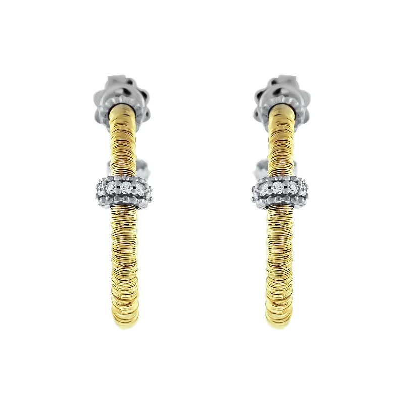 Elegant Stud Earrings-18K Yellow Gold and Titanium Diamond Hoop Earrings