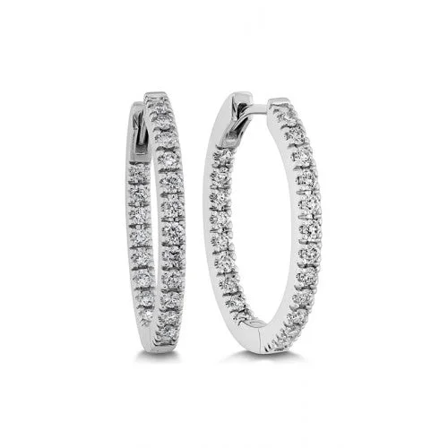 Vintage Style Earrings-0.47-0.54Ct Diamond Oval Hoop Earrings in 18k White Gold