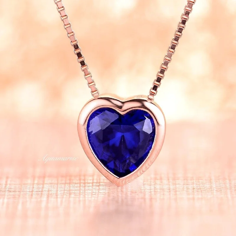 Personalized Pendant Necklaces-Heart Sapphire Necklace- 14K Rose Gold Vermeil