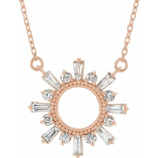 Turquoise Necklaces-14K Rose Gold Diamond Sun Necklace