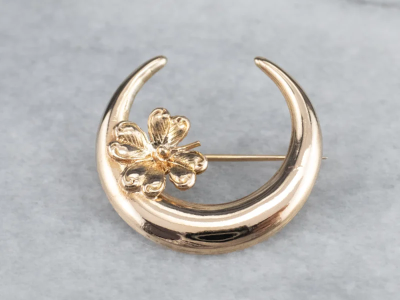 Sparkling Crystal Brooch-Art Nouveau Crescent Clover Moon Brooch