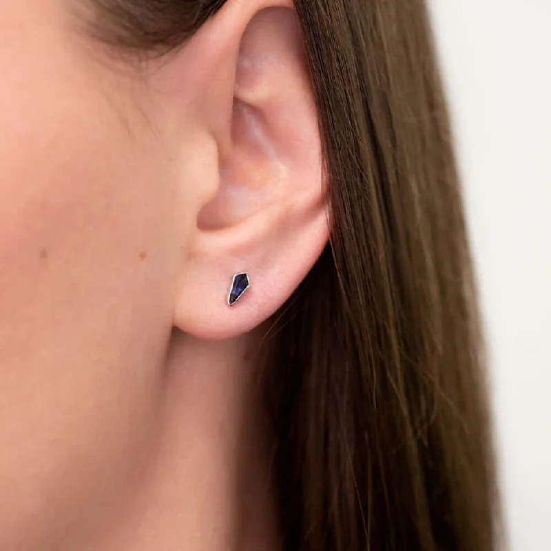 Patterned Earrings-CUSTOM CUT KITE SHAPE SAPPHIRE STUD EARRINGS MINIMALIST GEOMETRIC 14K WHITE GOLD