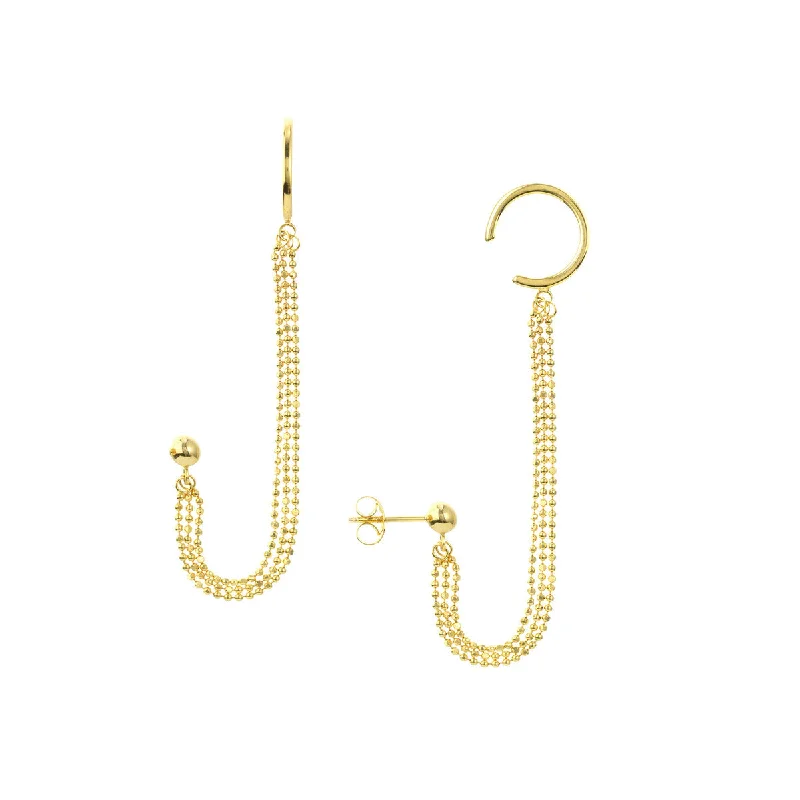 Gold Earrings-MIDAS Triple D/C Bead Chain Drape Earrings with Ear Cuff MF037036