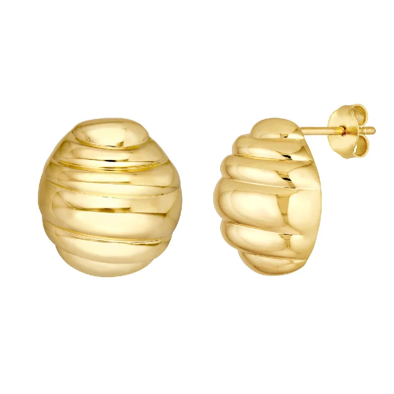 Tribal Earrings-Fluted Oval Stud Earrings in 14K Yellow Gold