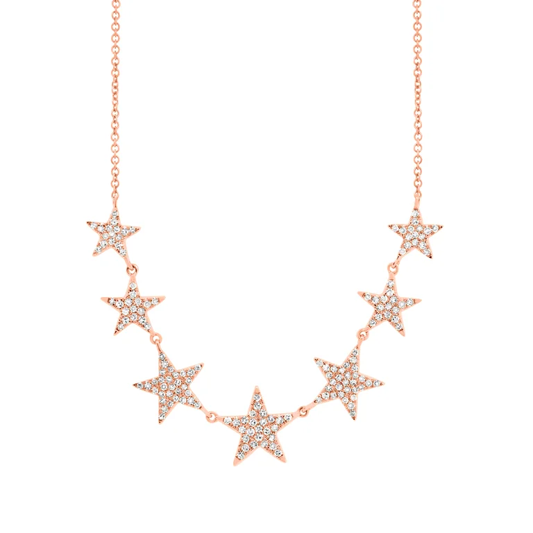 Chain Necklaces-14K Rose Gold Diamond (7) Star Necklace