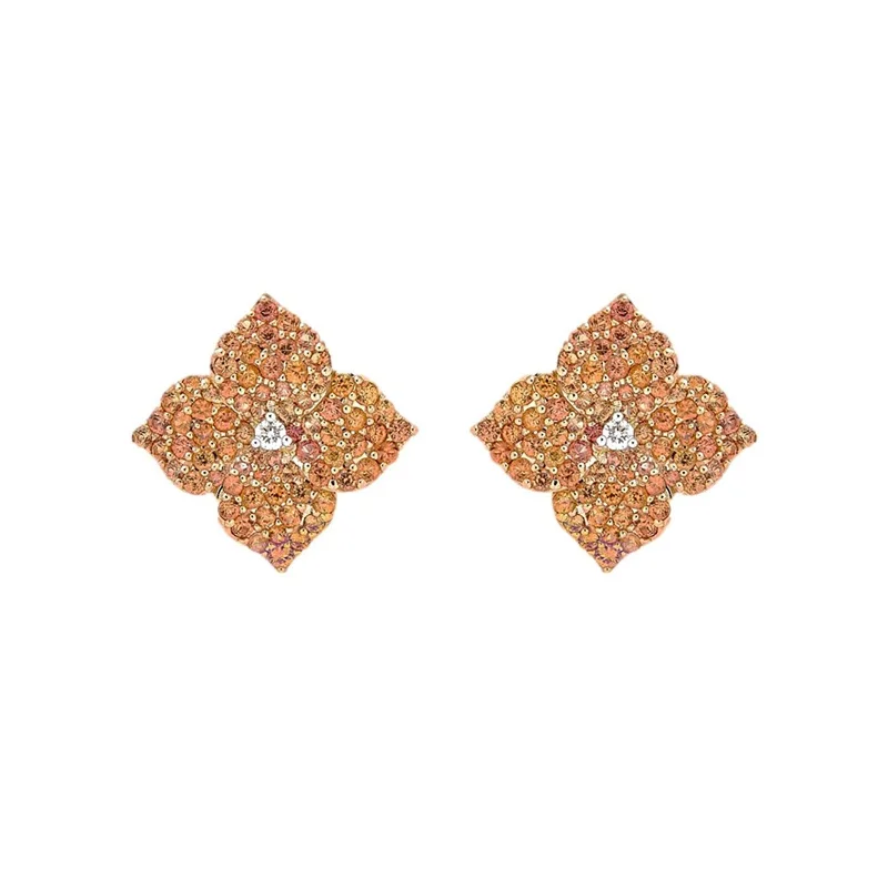 Teardrop Earrings-Small Mosaique Flower Earrings in Orange Sapphire