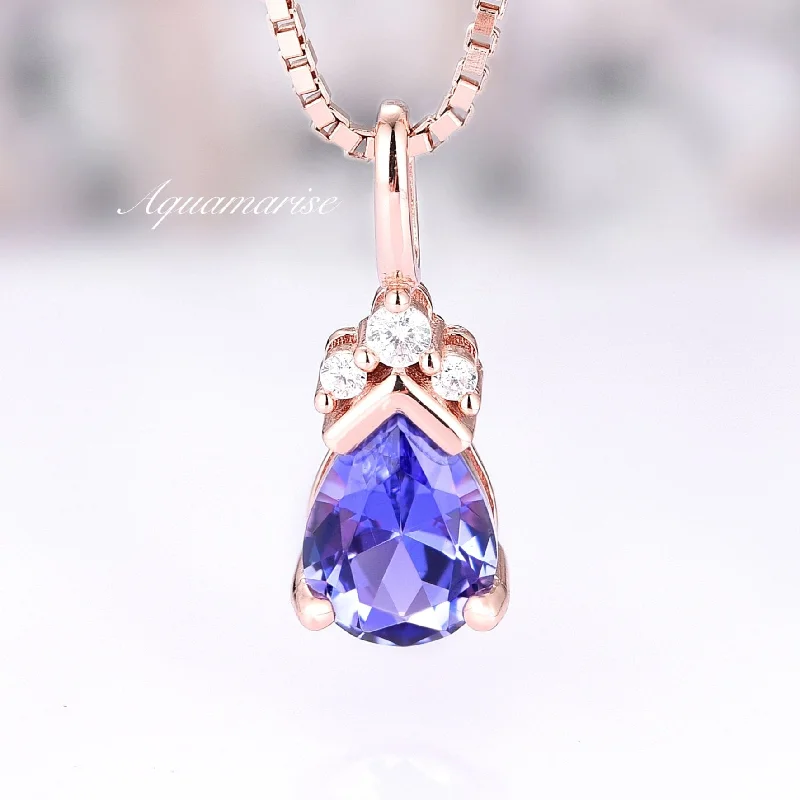 Moon Necklaces-Teardrop Tanzanite Pendant Necklace- 14K Rose Gold Vermeil