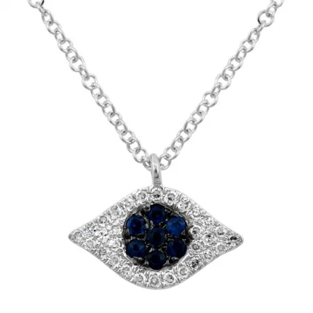 Elegant Gold Necklaces-14K White Gold Diamond + Sapphire Evil Eye Necklace