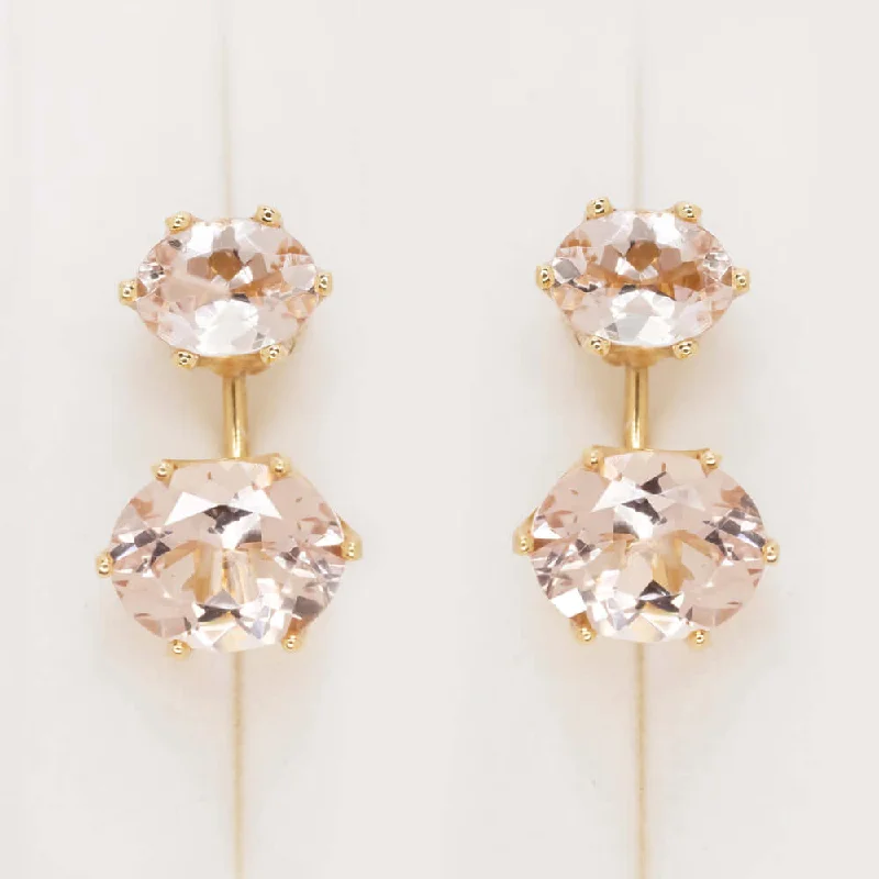 Beaded Hoop Earrings-7 CARAT MORGANITE PEEKABOO EARRINGS OVAL CUT DROP STUD AND JACKET PINK ROSE GOLD